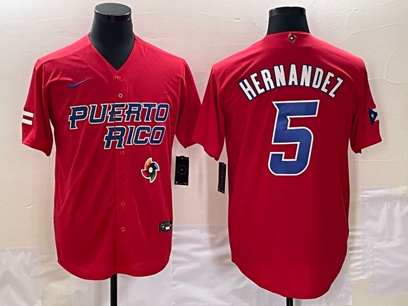 Men 2023 World Cub Puerto Rico #5 Hernandez Red Nike MLB Jersey8